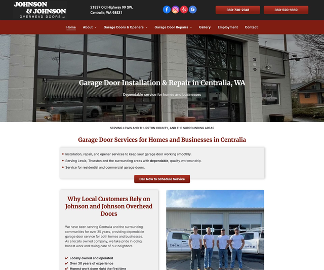 Garage door company website showcasing service pages and local SEO design