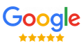 Google logo above five gold stars rating