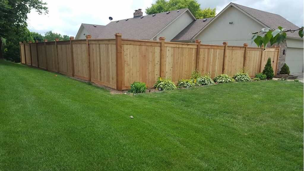 Wooden fence in a backyard