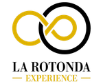 Logo per La Rotonda Experience con cerchi intrecciati dorati e neri sopra il testo.
