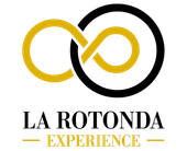 Logo di La Rotonda Experience con cerchi intrecciati dorati e neri su sfondo bianco.