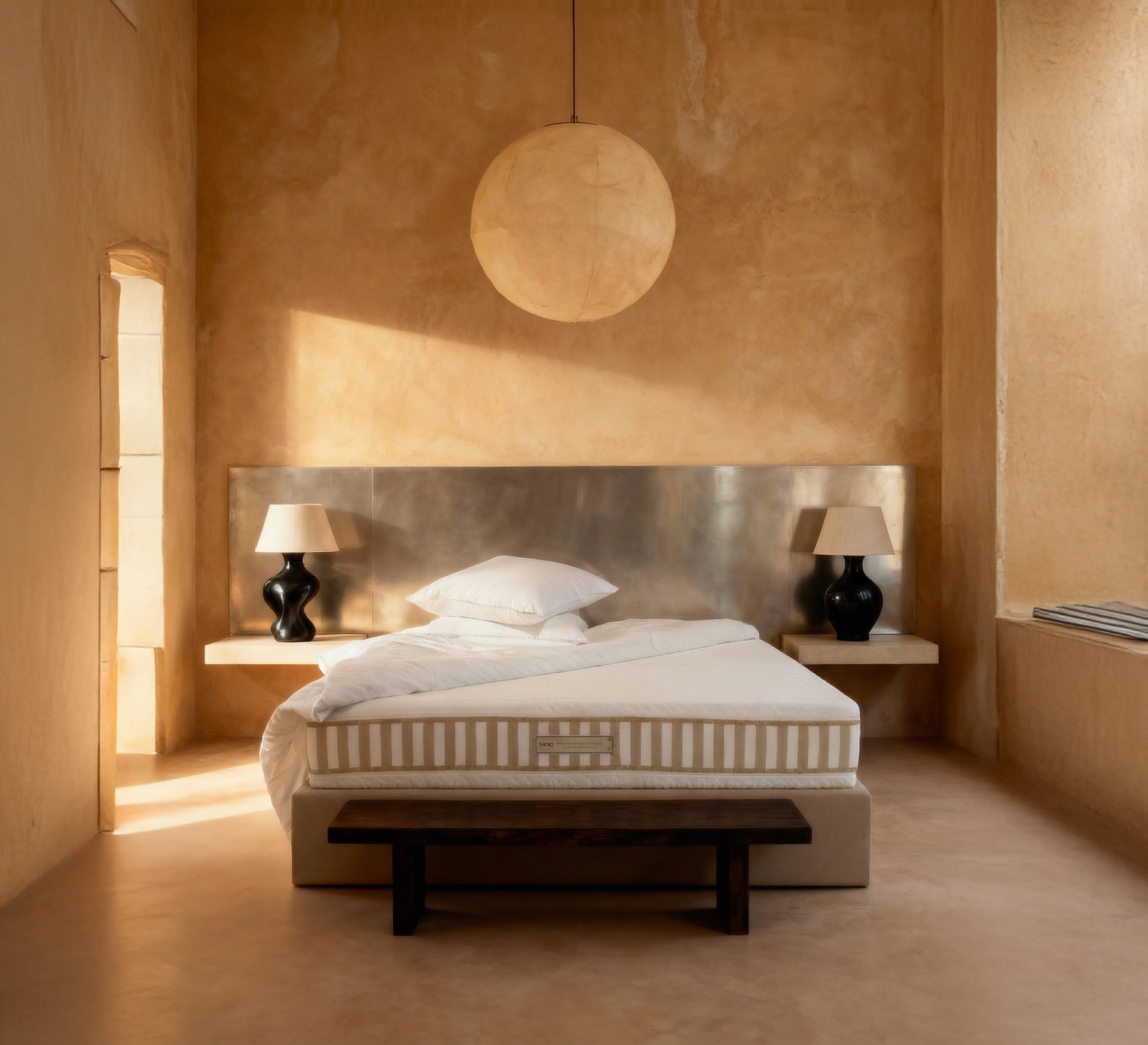 quarto contemporâneo decorado com cama persono e colchão de gama alta para descanso personalizado