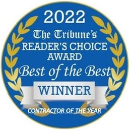 Blue award badge reading “2022 The Tribune’s Reader’s Choice Best of the Best Winner, Contractor of the Year”