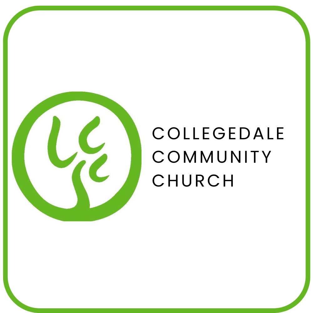 The collegedale community church logo is a green circle with a tree in the middle.