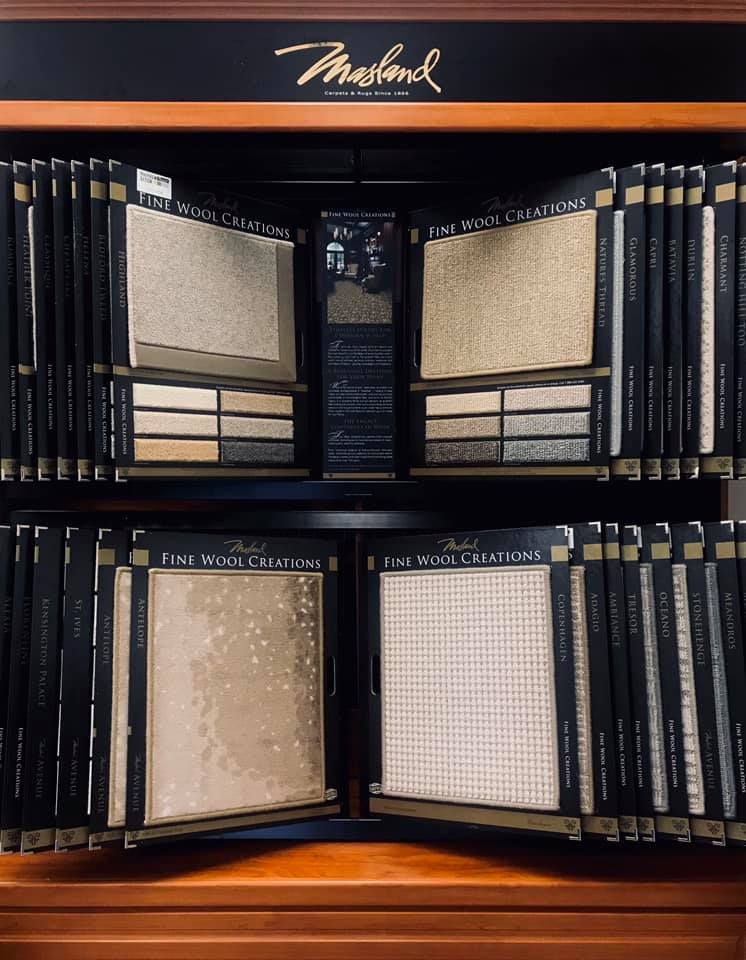 A display case filled with lots of different types of tiles.
