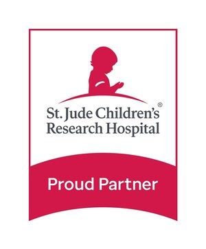 St. Jude Children’s Research Hospital “Proud Partner” badge in red and white