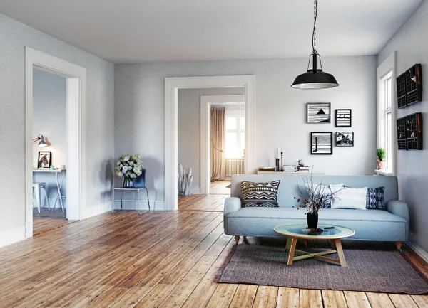 a living room with a couch and a coffee table