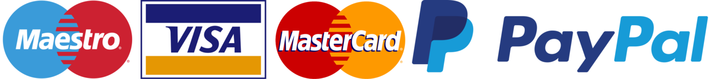 Maestro visa mastercard and paypal logos on a white background