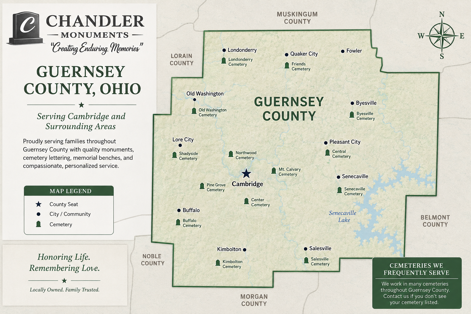 Custom granite headstone in Cambridge and Guernsey County, Ohio