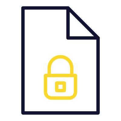 A document icon with a gold padlock overlay, indicating a secure file.
