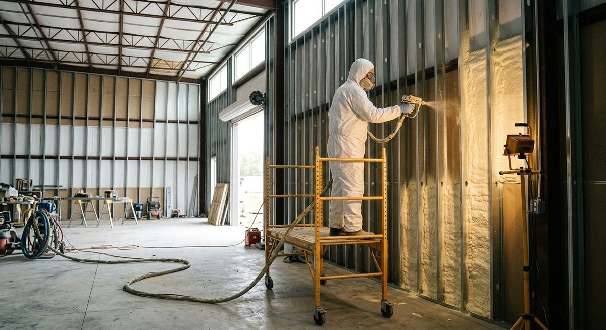 Commercial spray foam insulation in a warehouse in Waco, TX.