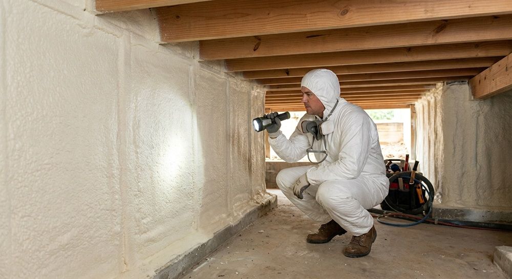 Contractor to inspect completed projects in a residential crawl space.