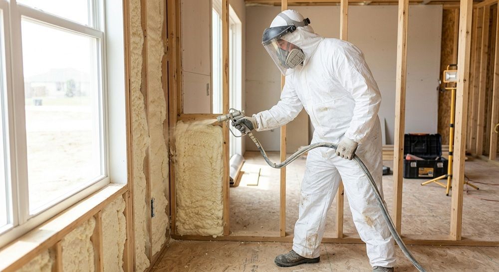 Contractor applying wall cavity spray foam insulation in Killeen, TX.
