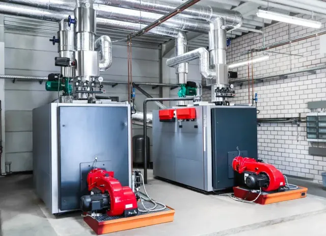 Copper pipes with black and blue insulation installed in a dirt trench next to a brick walkway.