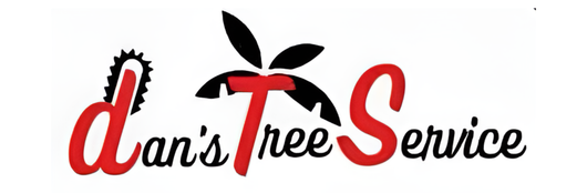 A red and black logo for dan 's tree service