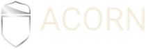 Gray shield logo with the word “ACORN” in light beige text on a white background