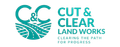 Logo for Cut & Clear Land Works. Turquoise "C&C" with road graphic, text: "Cut & Clear Land Works, Clearing the path for progress".