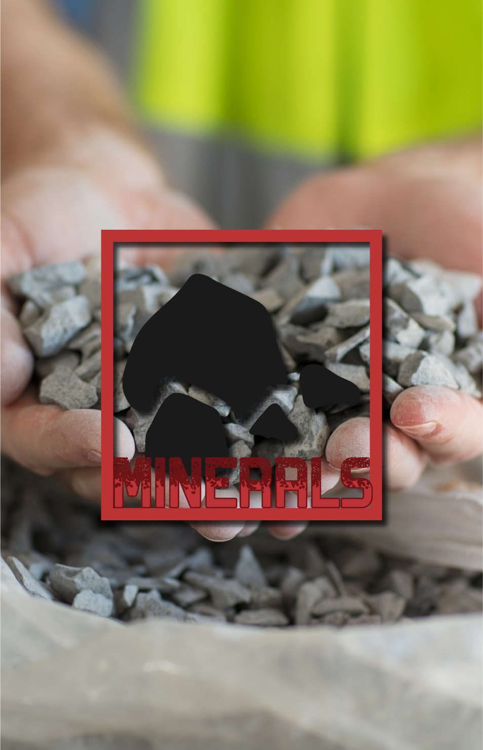 a person holding a pile of rocks with the word minerals on the bottom by SBM earthmoving and construction