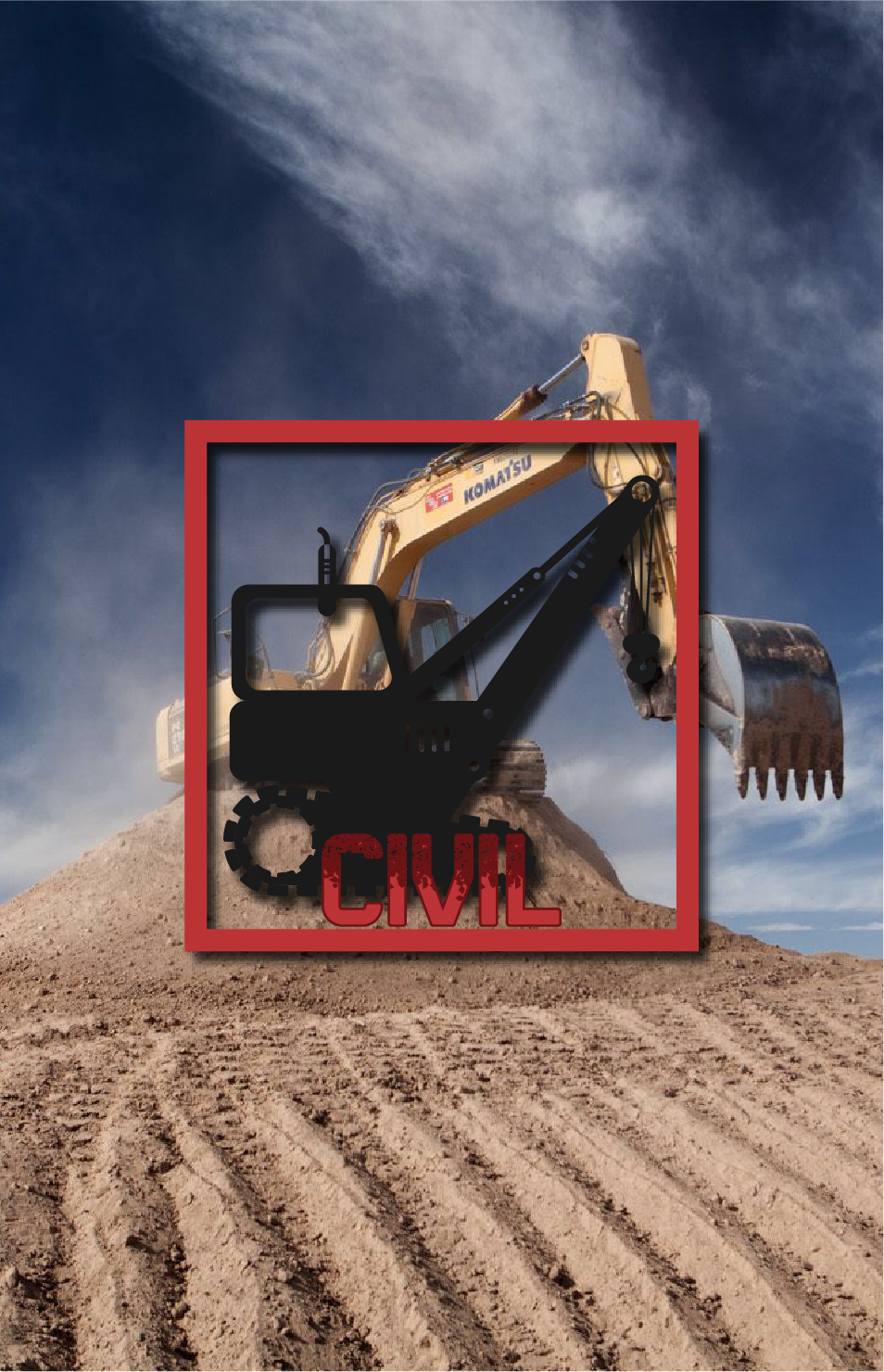 a komatsu excavator sits on top of a pile of dirt SBM earthmoving and construction