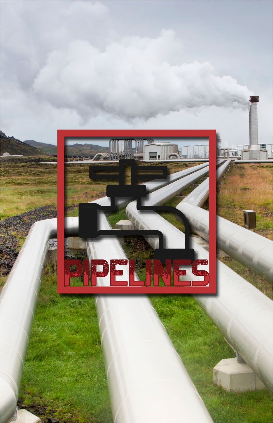 a picture of pipelines with a factory in the background the word pipelines for SBM 