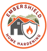 Embershield Home Hardening logo with house, shield, and flame in orange, gray, and green