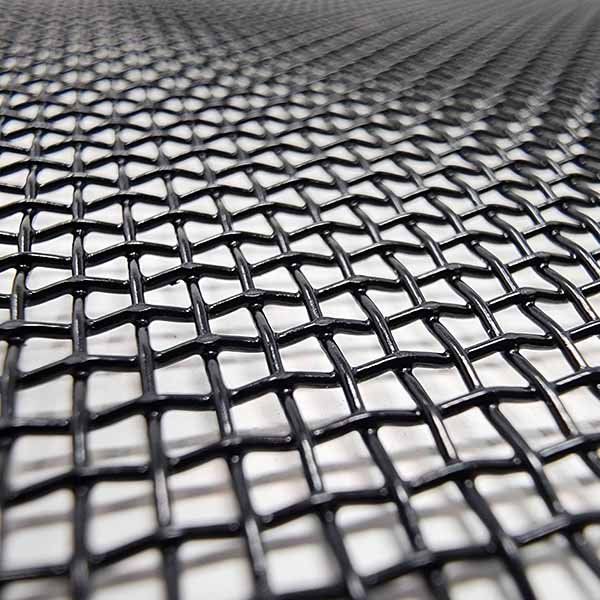 Close-up of black mesh netting stretched in a repeating geometric pattern