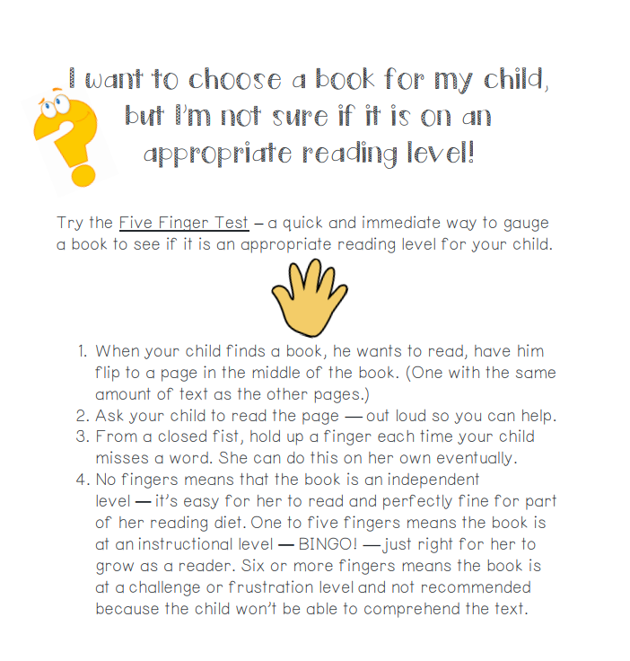 A page that says i want to choose a book for my child but im not sure if it is on an appropriate reading level