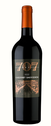 A bottle of 707 cabernet sauvignon is on a white background.