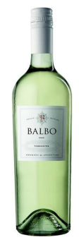 A bottle of balbo wine with a white label