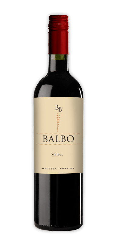 A bottle of balbo wine with a red cap