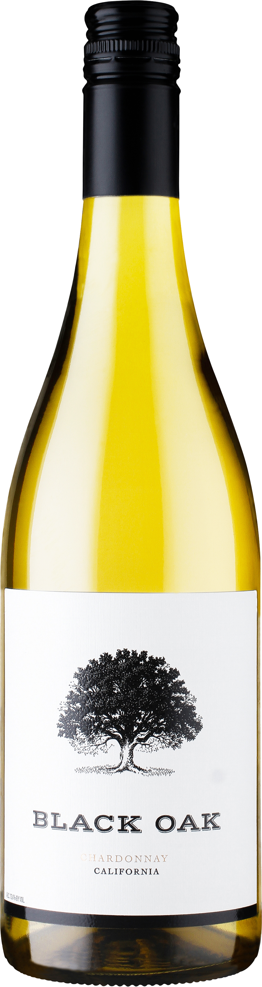 A bottle of white wine with a tree on the label.