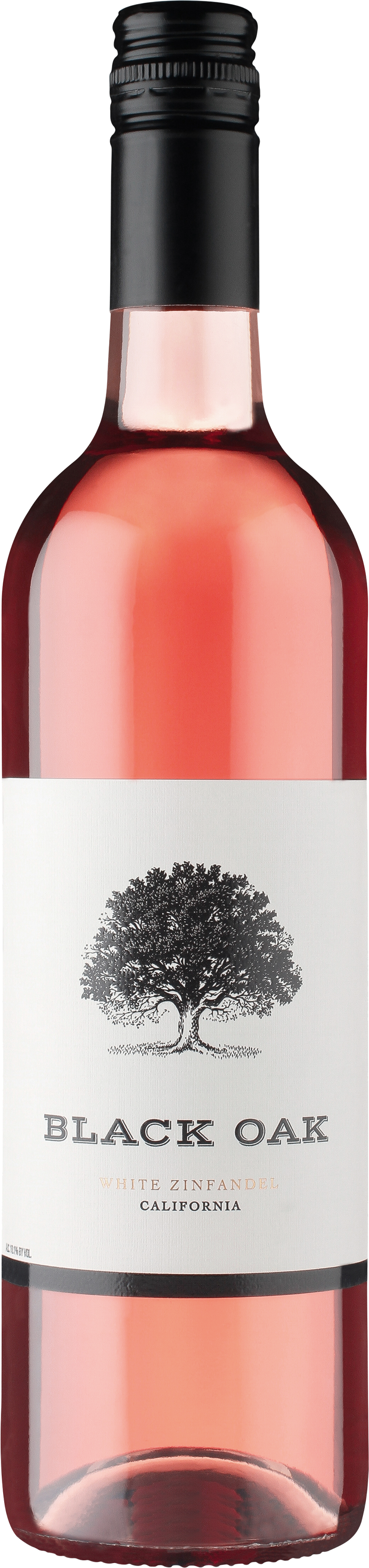 A bottle of black oak rose wine with a tree on the label.