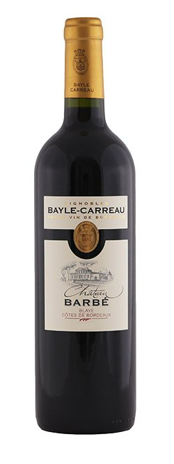 A bottle of bayle carreau red wine on a white background