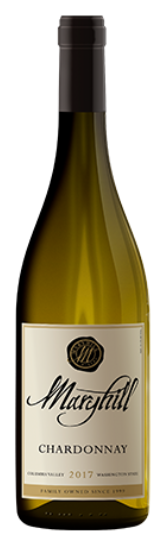 A bottle of marshall chardonnay wine on a white background