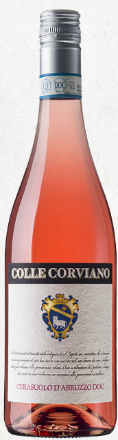 A bottle of colle corviano rose wine on a white background