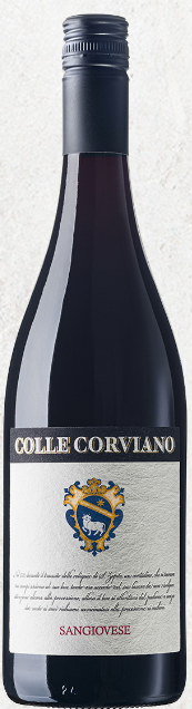 A close up of a bottle of colle corvino wine