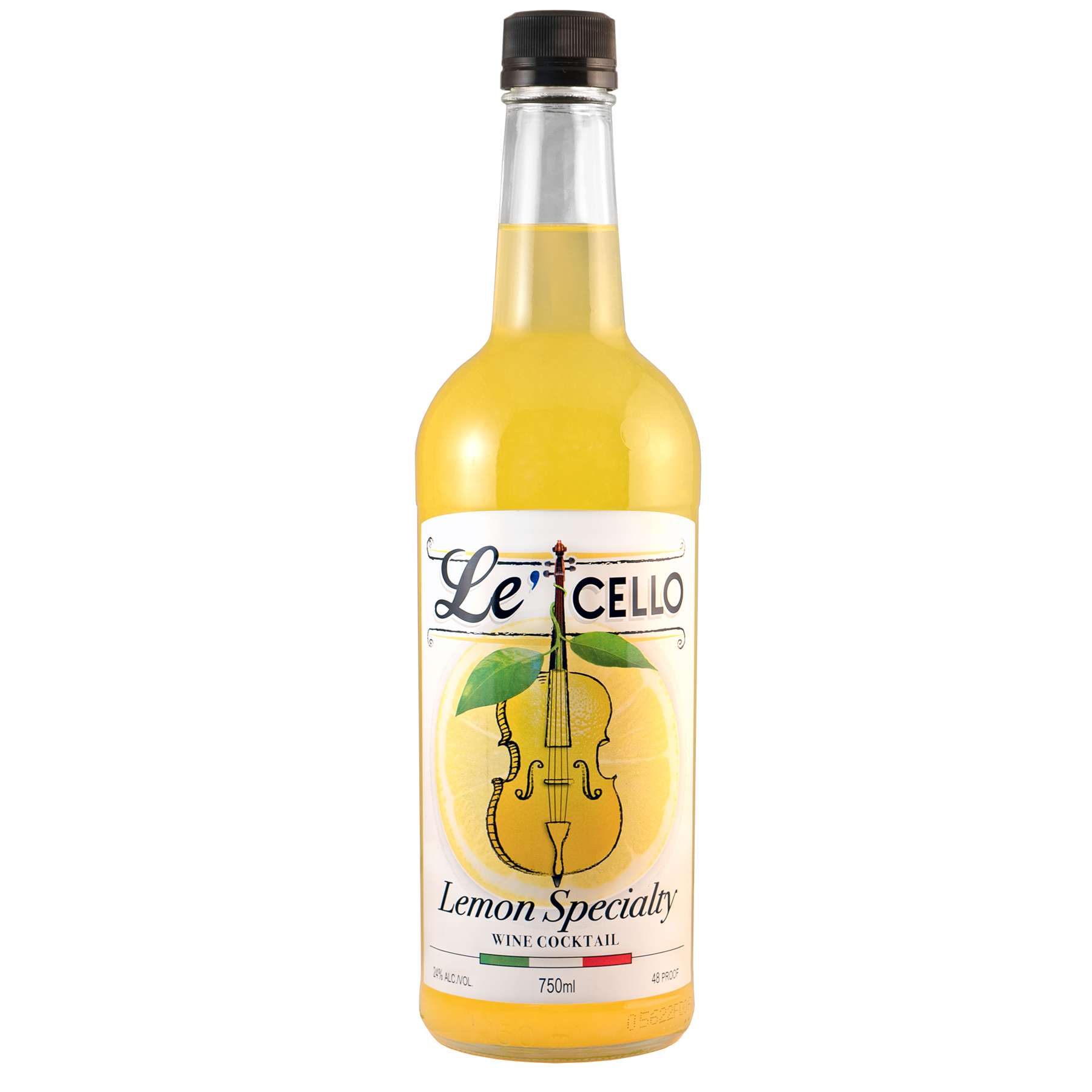 A bottle of lemon syrup with a violin on the label.