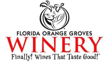 The logo for florida orange groves winery says finally ! wines that taste good !
