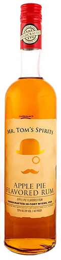 A bottle of apple pie flavored rum with a red cap