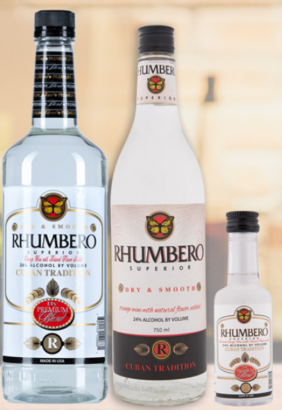 Three bottles of rhumbero sit next to each other