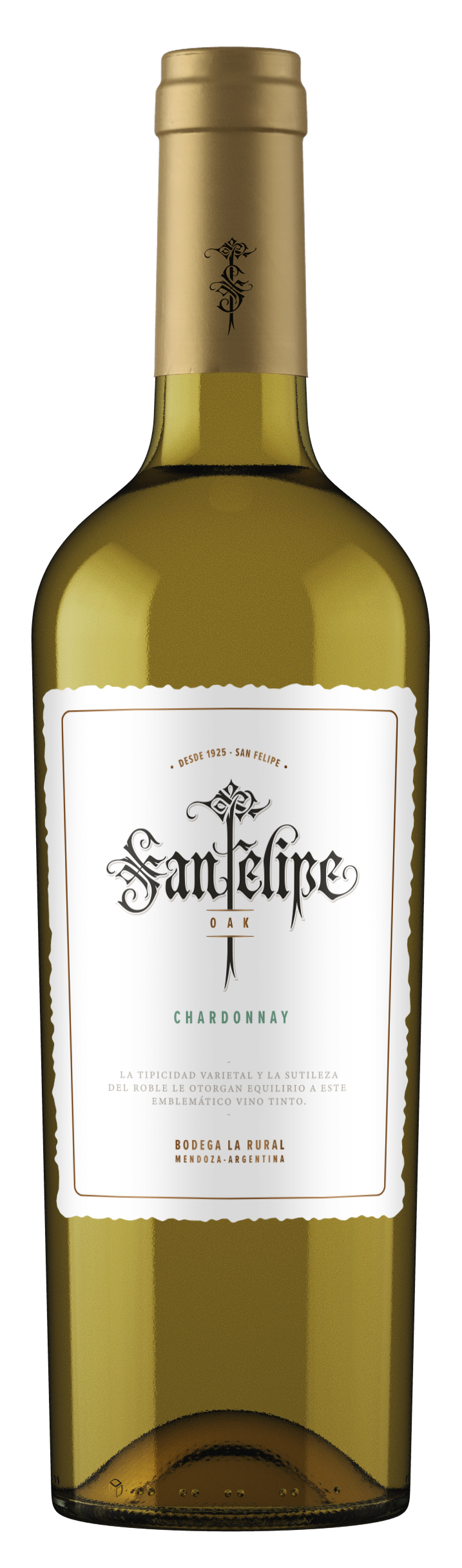 A bottle of white wine with a white label