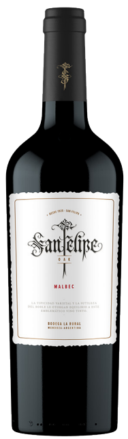A bottle of wine with a white label that says san felipe