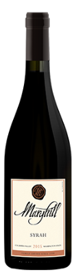 A bottle of wine with a white label on a white background.