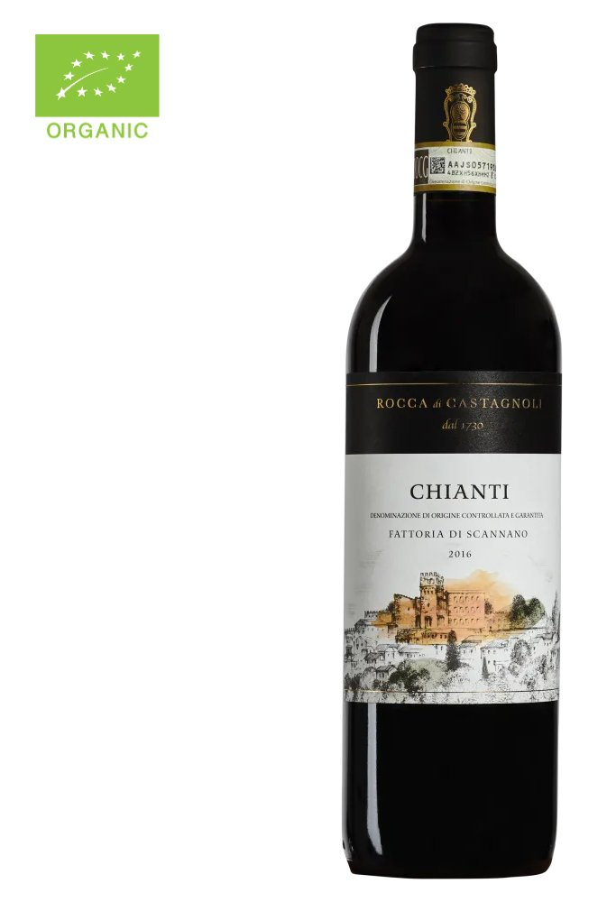 A bottle of chianti wine is on a white background.