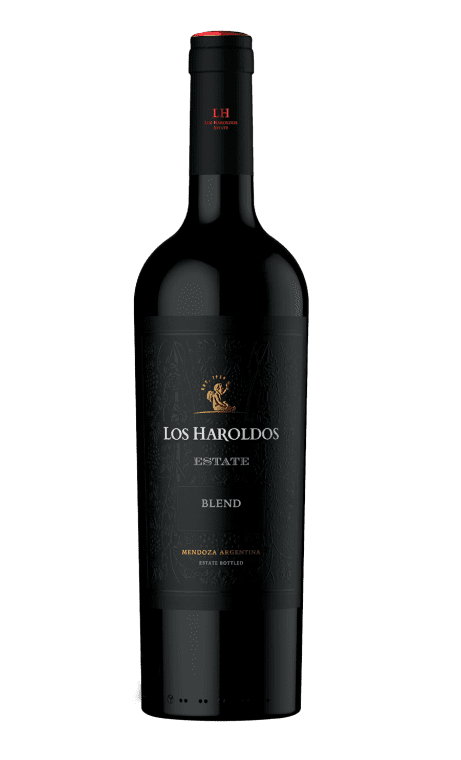 A bottle of los haroldos wine on a white background