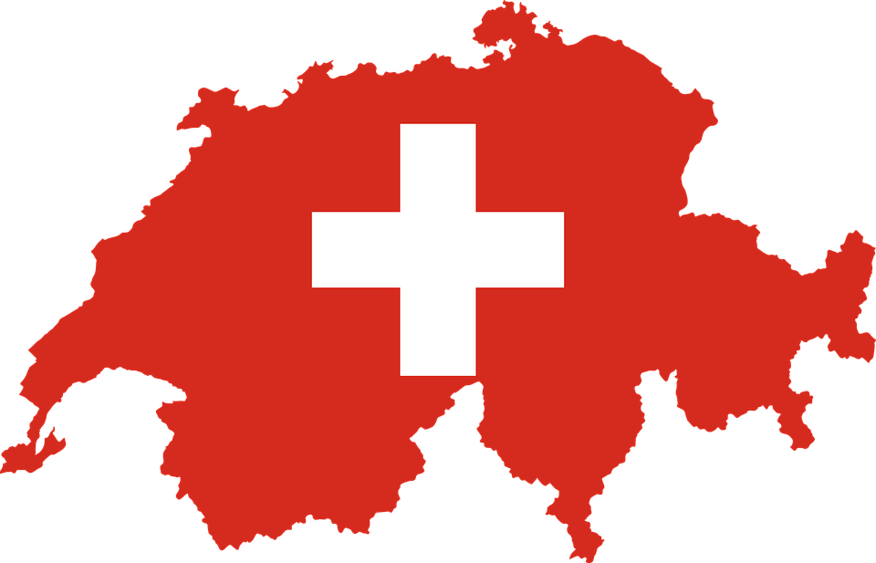 A map of switzerland with a white cross on it