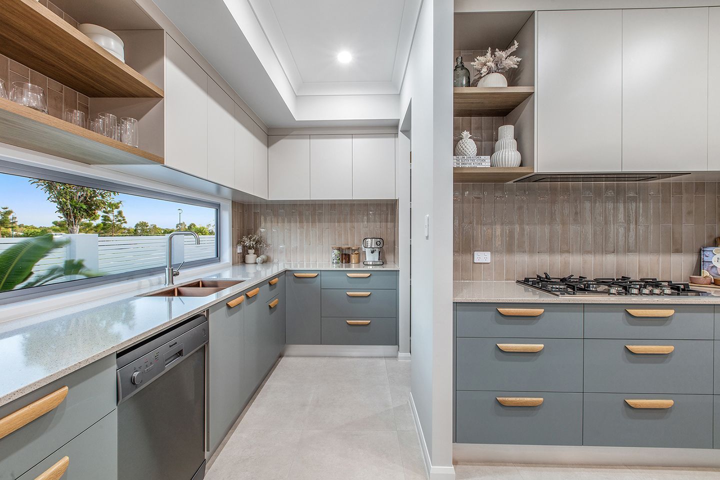 Modern Kitchen Cabinets With Wood Accents And Sleek Grey Finish
