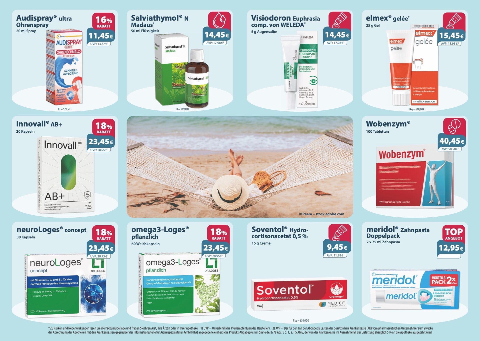Ein Flyer für eine Apotheke mit dem Bild von drei Frauen, die Eistüten halten.