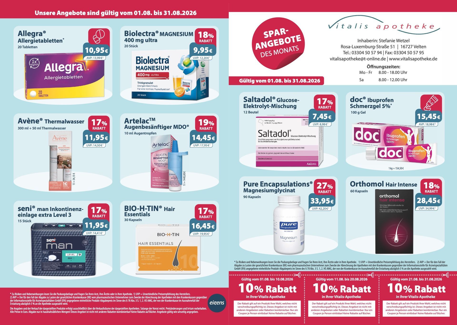 Ein Flyer einer Apotheke zeigt eine Vielzahl von Medikamenten