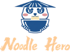 Blue cat mascot holding noodles above the words &ldquo;Noodle Hero&rdquo;